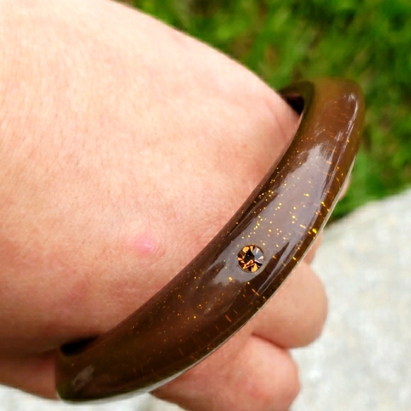 Vtg Abstract Gold Confetti RS Lucite Bracelet - Picture 6 of 8